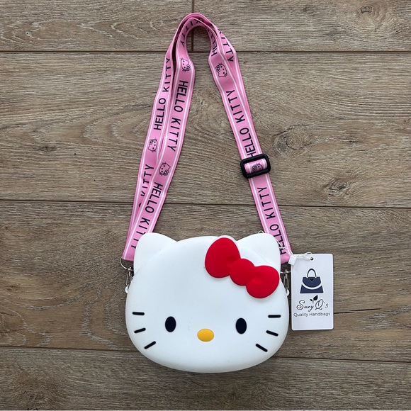 Hello Kitty Silicone Spellout Adjustable Strap Crossbody Purse Zip Closure NEW - Picture 3 of 7